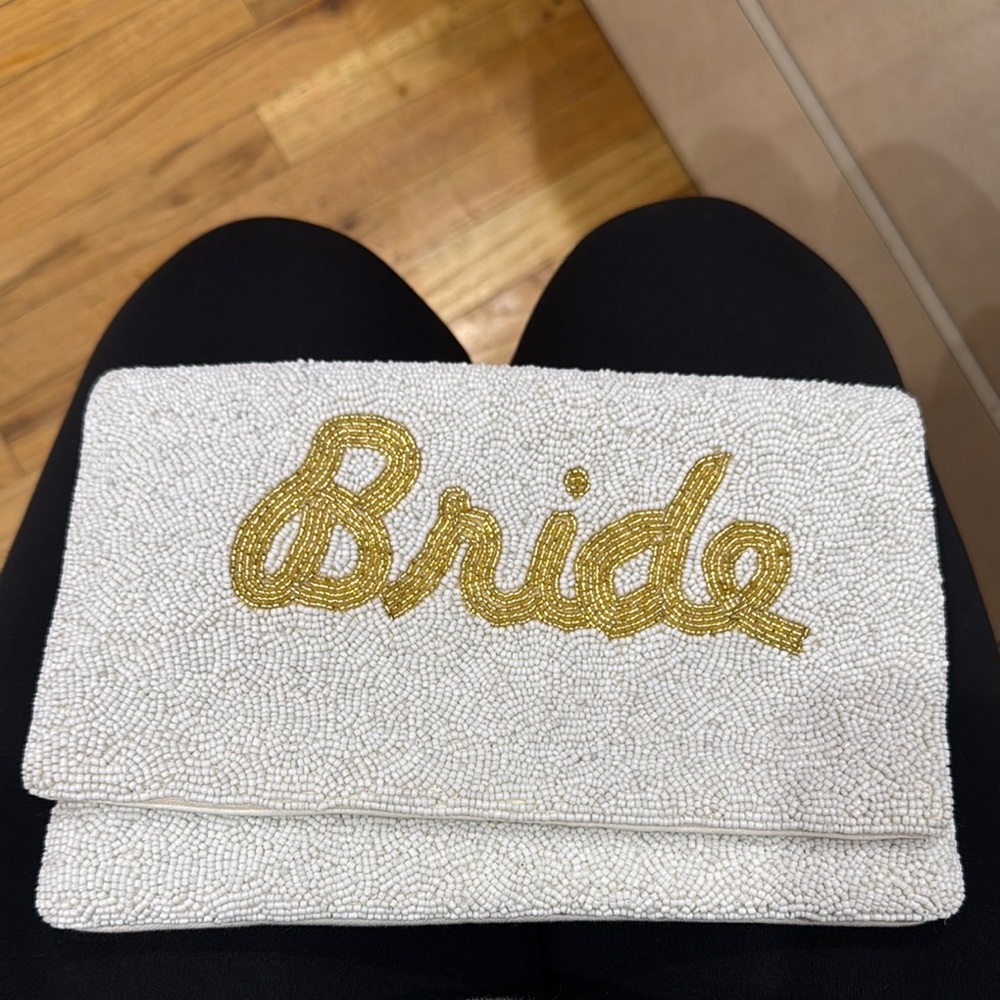 **Brand new **White Beaded 'Bride' Clutch